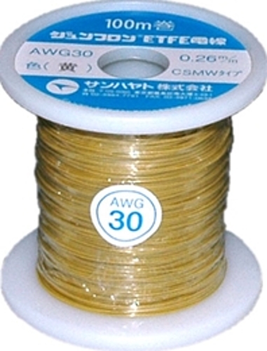 サンハヤト　ジュンフロンETFE電線　AWG30-100m:黄