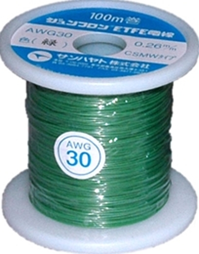 サンハヤト　ジュンフロンETFE電線　AWG30-100m:緑